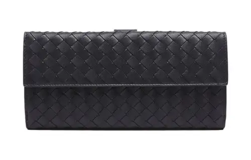 Bottega Veneta Sheepskin Wallet Women's Navy Blue