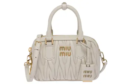 MIU MIU Arcadie Collection Matelassé Soft Sheepskin Handbag Women's White