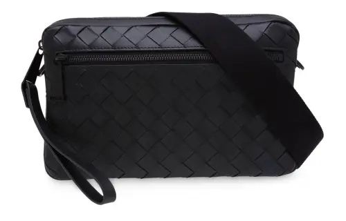 Bottega Veneta Leather Messenger Bag, Crossbody Bag, Shoulder Bag Men's Black