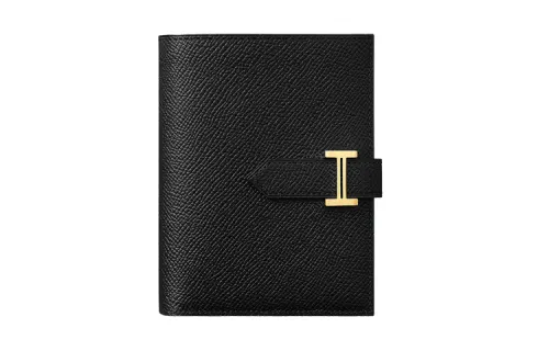 HERMES Bearn Epsom Calfskin Wallet Women's Black