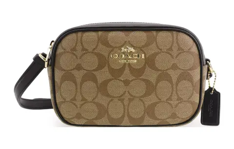 COACH Jamie Iconic Coated Canvas With Smooth Leather Crossbody Bags Small Women's Khaki & Black