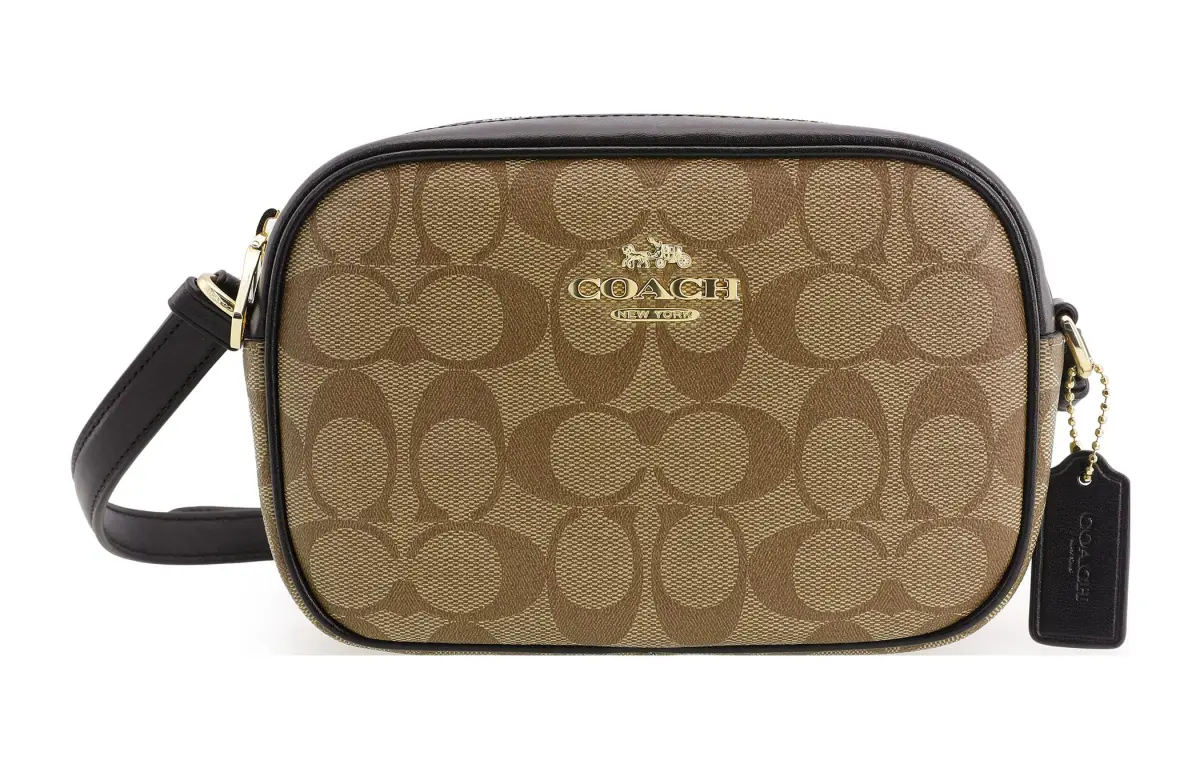 COACH Jamie Iconic Coated Canvas With Smooth Leather Crossbody Bags Small Women's Khaki & Black