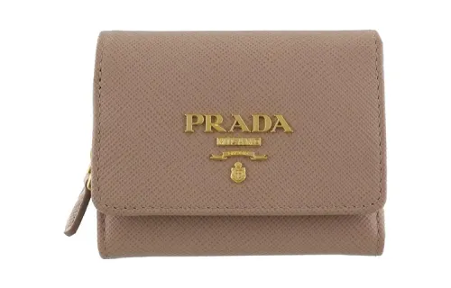 PRADA Short Leather Wallet Women's Dusty Pink