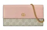 GUCCI GG Marmont Canvas With Leather Chain Wallet, Crossbody Bag, Shoulder Bag Regular Women's Pink