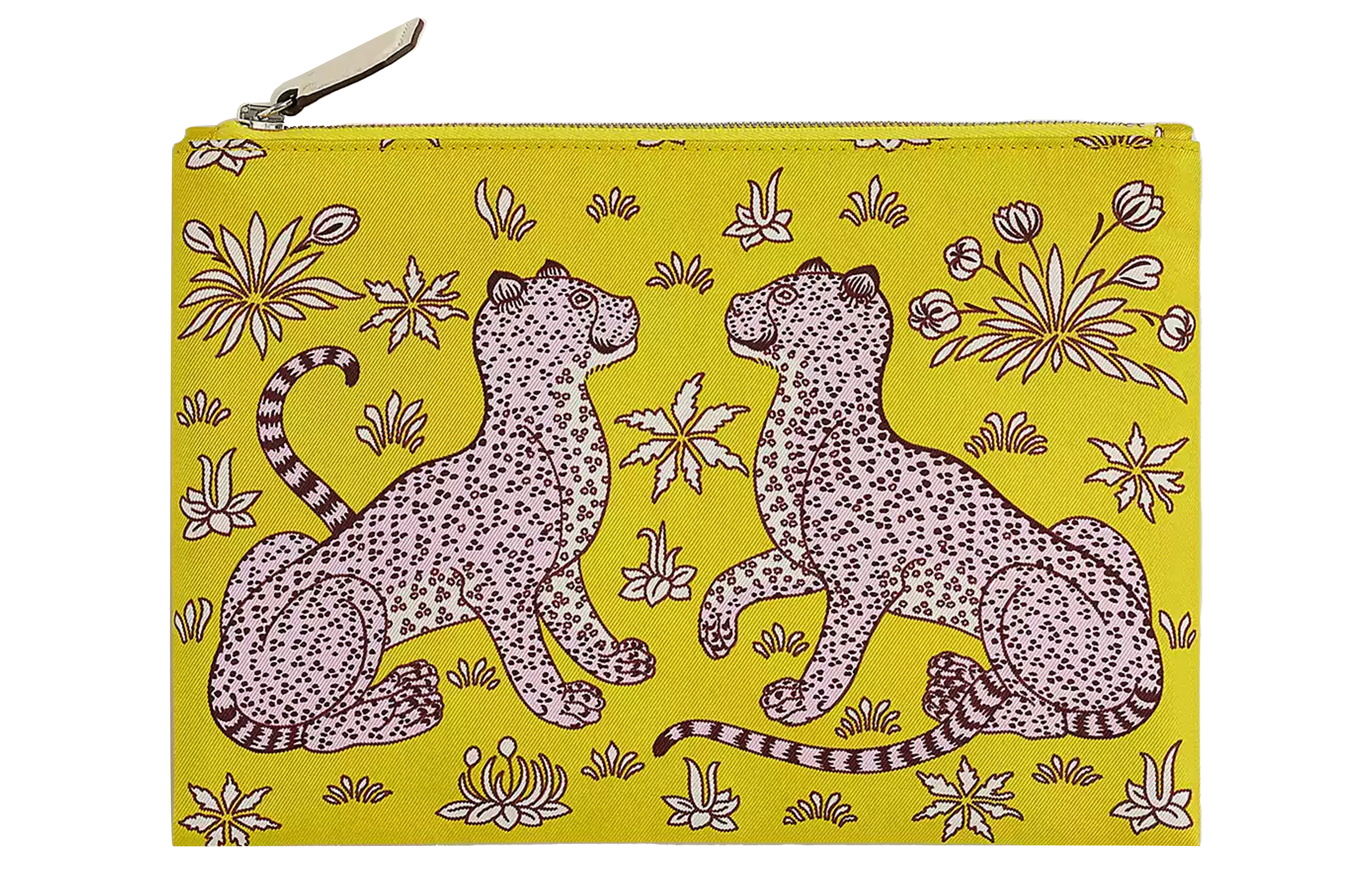HERMES Silky Pocket Epsom Calfskin Makeup Bag Women's Lemon & Zinnia Purple & Cream White