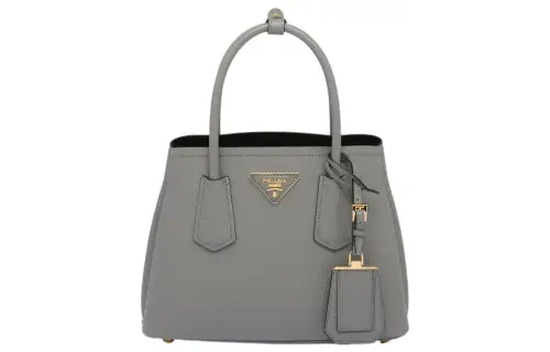 PRADA Double Leather Tote Bag, Shopping Bag, Shoulder Bag, Crossbody Bag, Handbag Mini Women's Gray