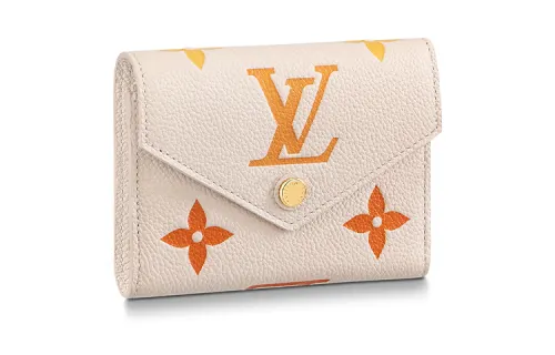 LOUIS VUITTON Leather Victoria Wallet Women's Beige