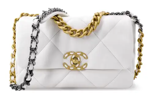 CHANEL 19Bag Sheepskin Material Crossbody Handbag Small Women's White