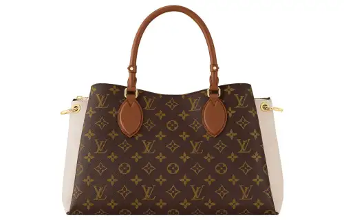 LOUIS VUITTON Coated Canvas With Leather Tote Bag, Shopping Bag, Handbag Medium Women's Brown/Cream White