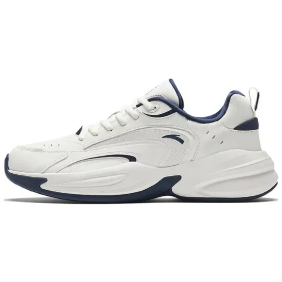 ANTA Casual Shoes Men Low-Top Ivory White/Dark Blue