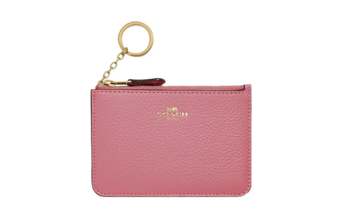 COACH Key Case Leather Coin Purse Key Pouch Wallet Women's Pink