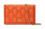 GUCCI GG Matelassé Leather Wallet Women's Orange