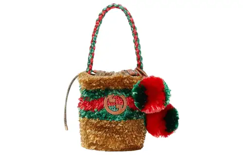 GUCCI Raffia With Leather Handbag Mini Women's Brown/Green/Red