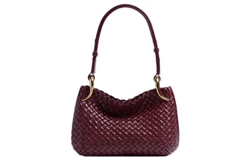 Bottega Veneta Lambskin Handbag, Shoulder Bag Women's Burgundy