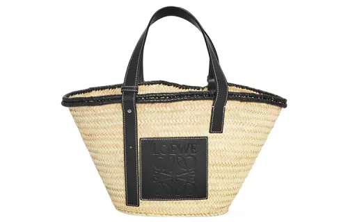 LOEWE Basket Palm Leaf With Calfskin One Shoulder Handbag Large Women's Black/Natural