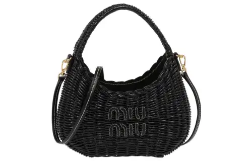 MIU MIU Wicker Hobo Bag, Shoulder Bag, Crossbody Bag, Handbag Women's Black