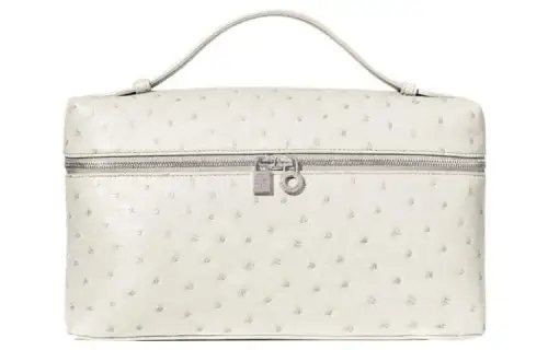 Loro Piana ExtraPocket Ostrich Leather Makeup Bag Small Square Bag Handbag, Shoulder Bag Regular Women's Soft White