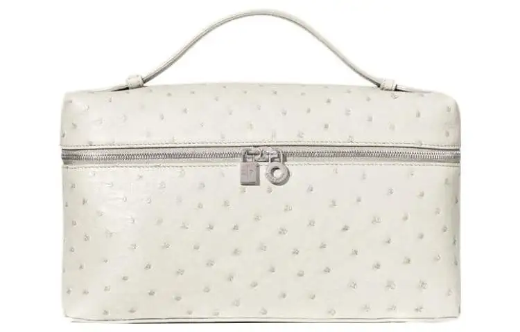 Loro Piana ExtraPocket Ostrich Leather Makeup Bag Small Square Bag Handbag, Shoulder Bag Regular Women's Soft White