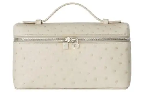 Loro Piana ExtraPocket Ostrich Leather Small Square Makeup Bag Handbags Shoulder Bags Regular Women's Asama Gray