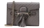 GUCCI Cow Leather Crossbody Bag, Shoulder Bag Women's Gray