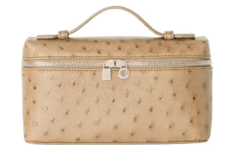 Loro Piana ExtraPocket Ostrich Leather Makeup Bag Small Square Bag One Shoulder Handbag Women's Beige Yellow