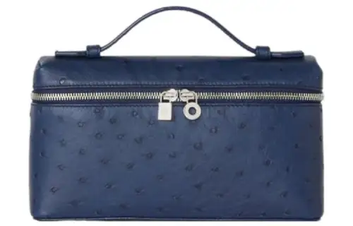 Loro Piana ExtraPocket Ostrich Leather Makeup Bag Small Square Bag Handbag, Shoulder Bag Regular Women's Iris Blue