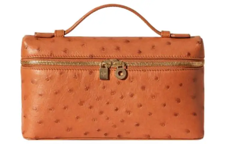 Loro Piana Ostrich Leather With Lambskin Handbag 19 Women's Cognac Orange