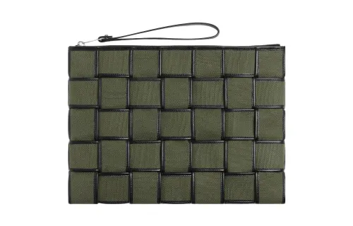 Bottega Veneta Canvas With Leather Clutch Large Men's Jasper/Black