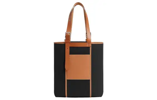HERMES Etriviere Pocket Goeland Canvas With Hunter Leather And Swift Calfskin Handbag Men's Black & Light Tawny