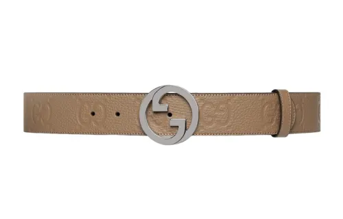 GUCCI Blondie Leather Belts Women's Beige Width 4cm
