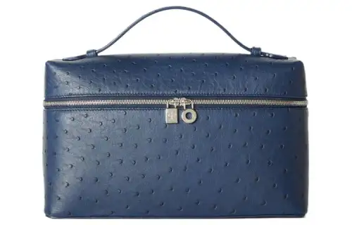 Loro Piana Ostrich Leather One Shoulder Handbag Women's Iris Blue