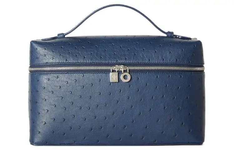 Loro Piana Ostrich Leather One Shoulder Handbag Women's Iris Blue