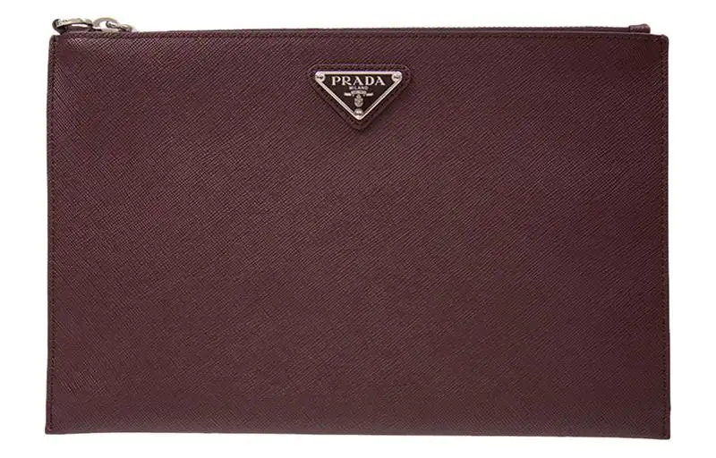 PRADA Cow Leather Clutch Regular Men's Dark Red