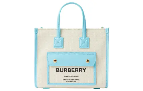 Burberry Calfskin Decoration Tote Bag, Shopping Bag, Handbag, Shoulder Bag Mini Women's Beige/Sky Blue