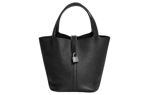 HERMES Picotin Lock Clemence Bullock Leather Basket Bag, Bucket Bag, Handbag 22 Women's 89 Noir Black