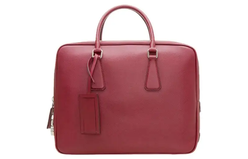 PRADA Saffiano Cow Leather Portable Briefcase Men's Red