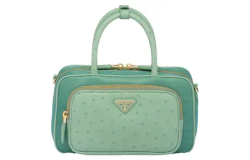 PRADA Recycled Nylon Ostrich Leather Handbag Women's Salvia Root Green