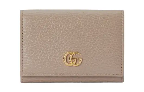 GUCCI Marmont Leather Card Holder Regular Women's Beige