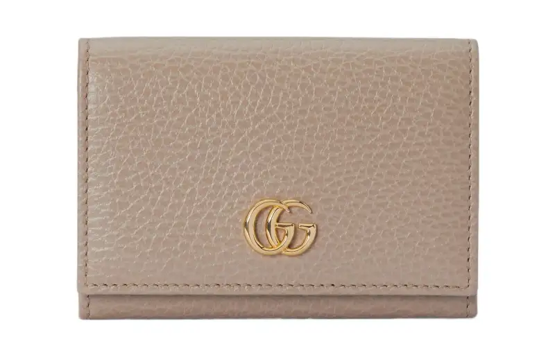GUCCI Marmont Leather Card Holder Regular Women's Beige