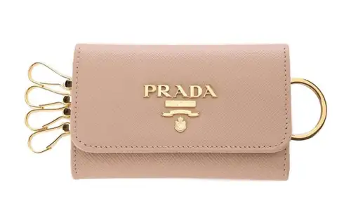 PRADA Saffiano Cow Leather Key Pouch Regular Women's Nude Pink