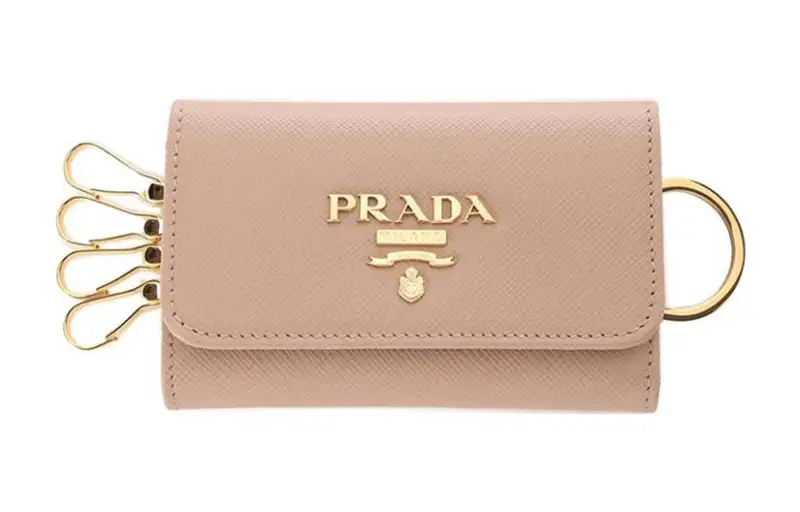 PRADA Saffiano Cow Leather Key Pouch Regular Women's Nude Pink