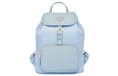 PRADA Fabric With Ostrich Leather Backpack Regular Women's Light Blue