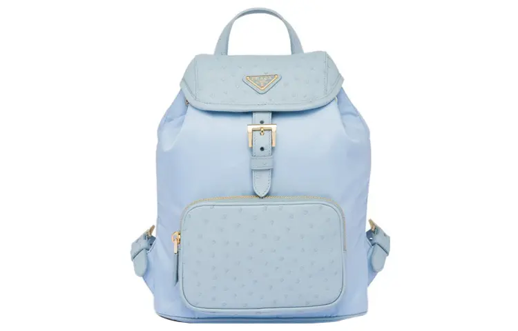PRADA Fabric With Ostrich Leather Backpack Regular Women's Light Blue