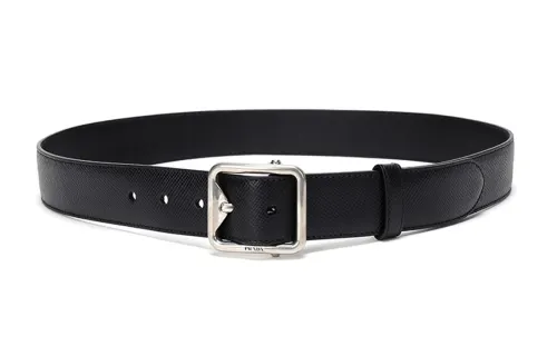 PRADA Leather Belts Men's Black Width 3.5cm