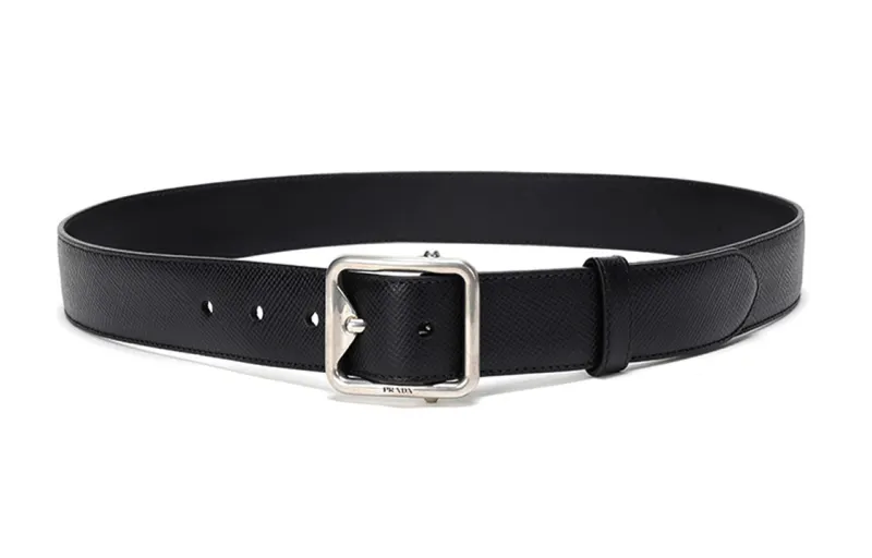 PRADA Leather Belts Men's Black Width 3.5cm