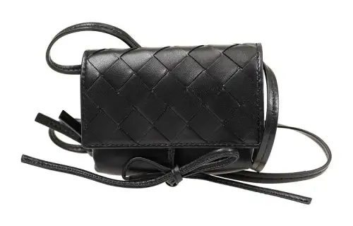 Bottega Veneta Intreccio Woven Lambskin Shoulder Bag, Crossbody Bag Women's Black
