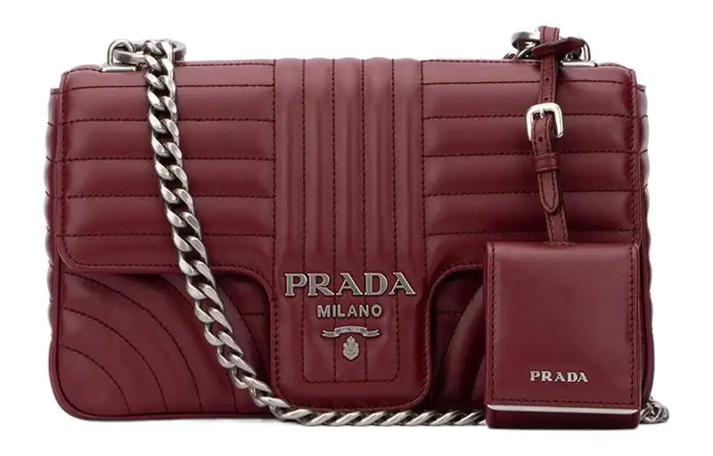 PRADA Cow Leather Shoulder Bag, Crossbody Bag Women's Red