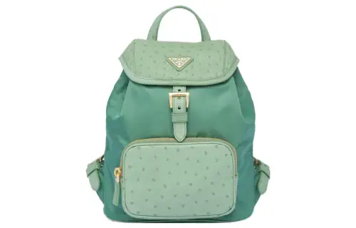 PRADA Nylon With Ostrich Leather Backpack Regular Women's Green