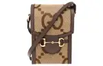 GUCCI Jumbo GG Canvas With Leather Shoulder Bag, Crossbody Bag Mini Unisex Camel & Ebony