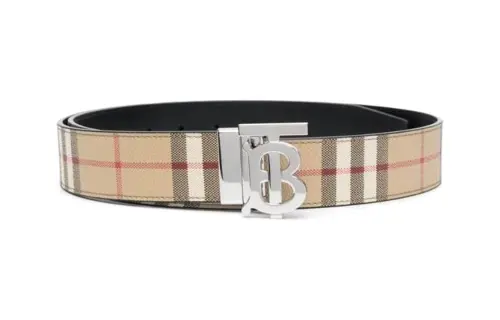 Burberry PU Polyurethane Leather Belts Men's Archive Beige/Silver Width 3.5cm